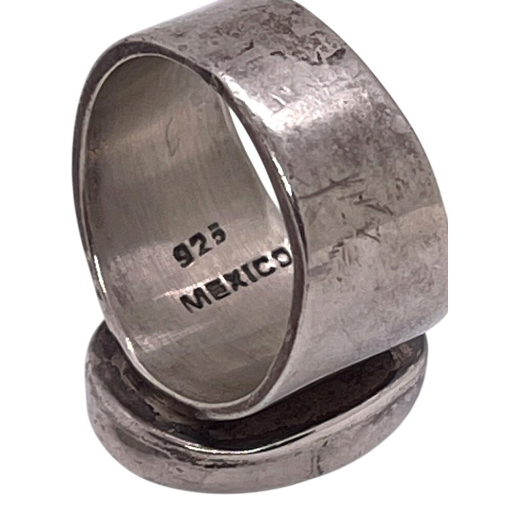 Sterling Silver 925 Mexico Black Onyx Cabochon Statement Wide Band Ring Sz 8 VTG - Picture 4 of 8